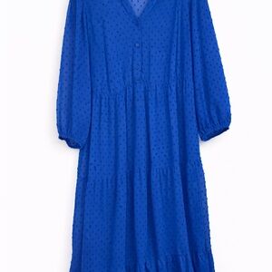 Torrid Royal Blue Swiss Dot Midi Dress Size 0 Sheer Sleeve Tiered Boho